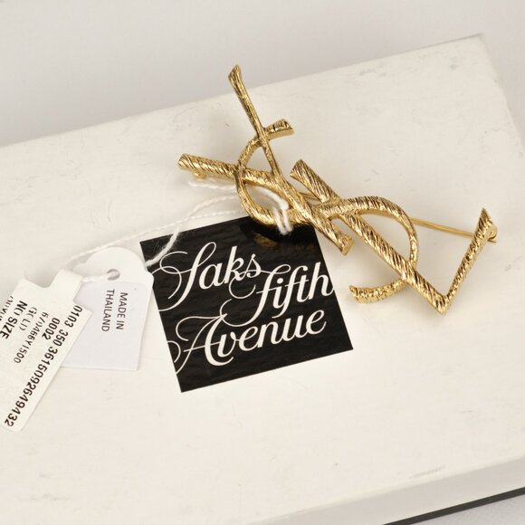 YSL Saint Laurent Opyum Textured Brooch, Gold-toned Brass - Picture 10 of 10